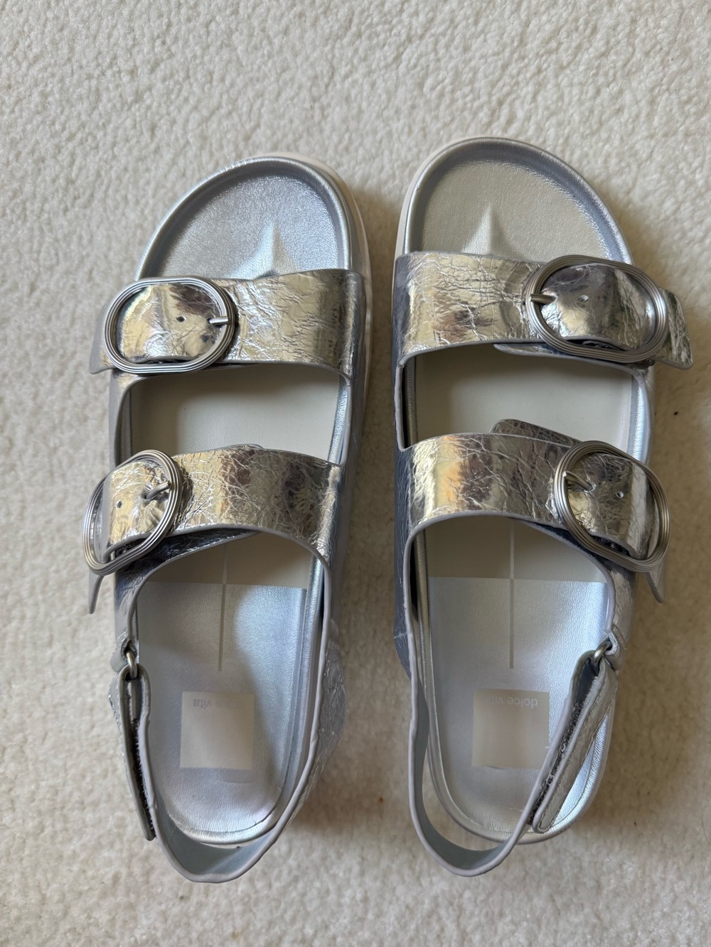 Dolce Vita Starla Silver Distressed Leather Sandals - 9.5 Medium